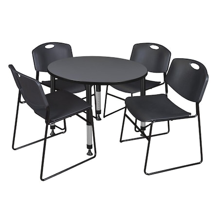 Regency Tables > Height Adjustable > Round Table & Chair Sets, 42 W, 42 L, 23-34 H, Grey TB42RNDGYAPBK44BK